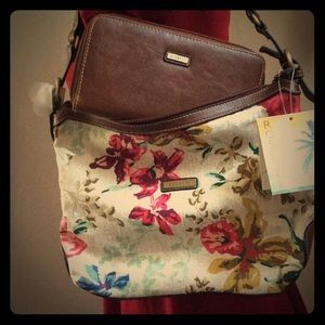 Rosetti bag with removable brown leather wallet.