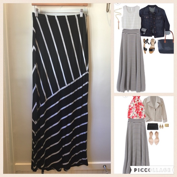 Small Black and Gray Striped Maxi skirt- Matty m