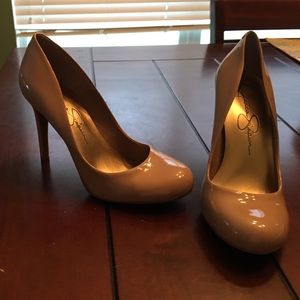 Nude patent leather Jessica Simpson heels