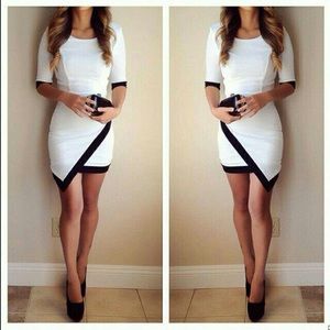 White Celebrity Dress Black Asymmetric Angle Trim
