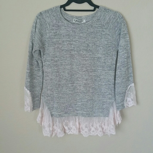 Grey and pink lace sweater knit