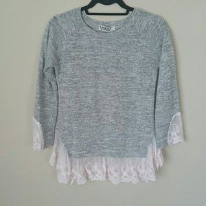 Grey and pink lace sweater knit