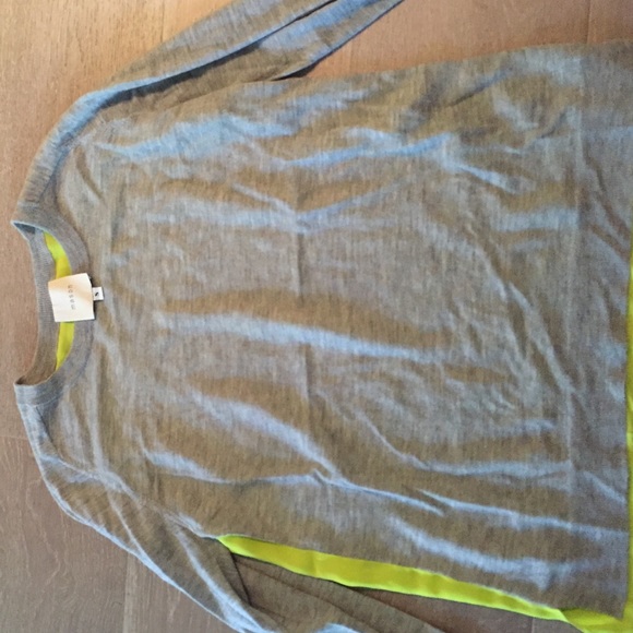 cashmere sweater front is grey/ back is silk lime