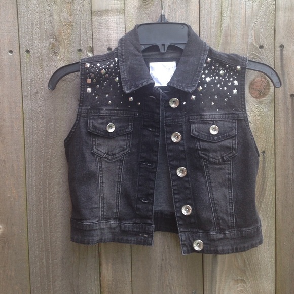 girls black denim vest