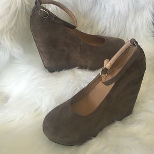 Tan faux suede wedge