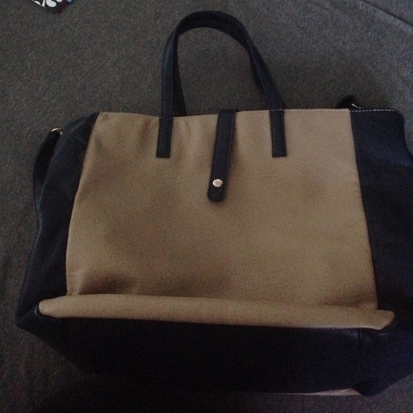 Blue and tan tote