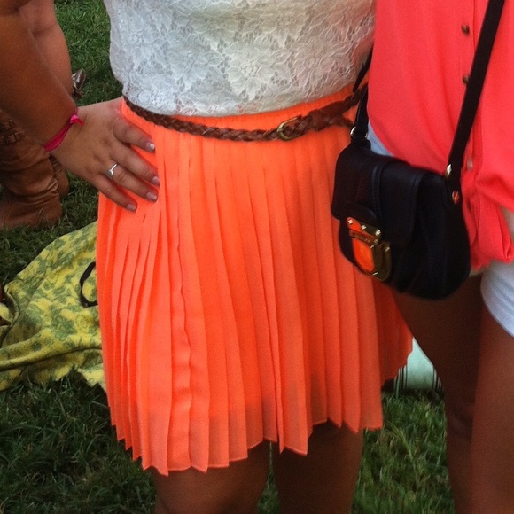 Urban Outfitters Neon Coral Pleated Skirt