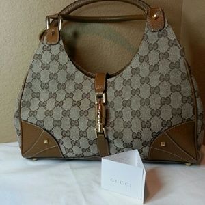 Gucci Jackie O Monogram Beige Canvas & Leather