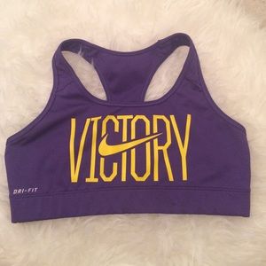 Nike pro dri fit purple and yellow sports bra