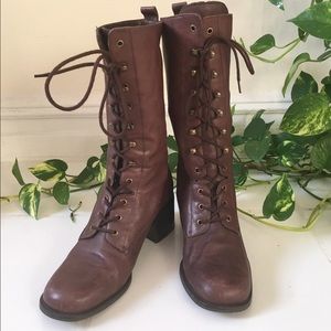 Nine West leather Brown Combat Boots 7 1/2