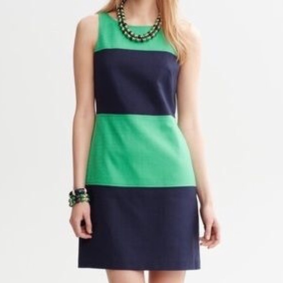 Banana republic navy and green sheath dress