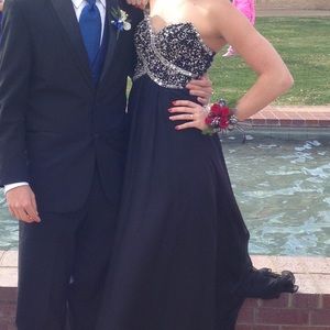 Black and silver beaded prom dress.