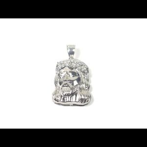 10k White Gold 3D Jesus Head W/CZ Pendant