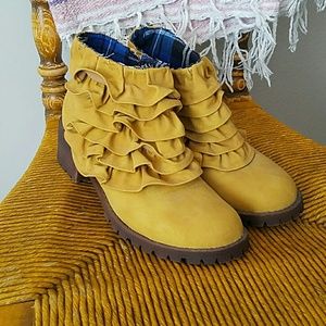 Mustard yellow ruffle booties
