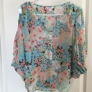 Candies Floral Cold Shoulder Blouse