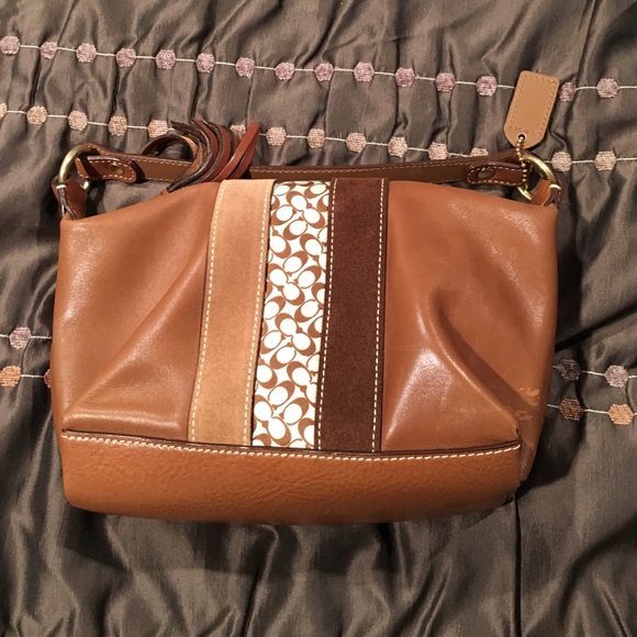 Unique two tone brown Leather coach bag