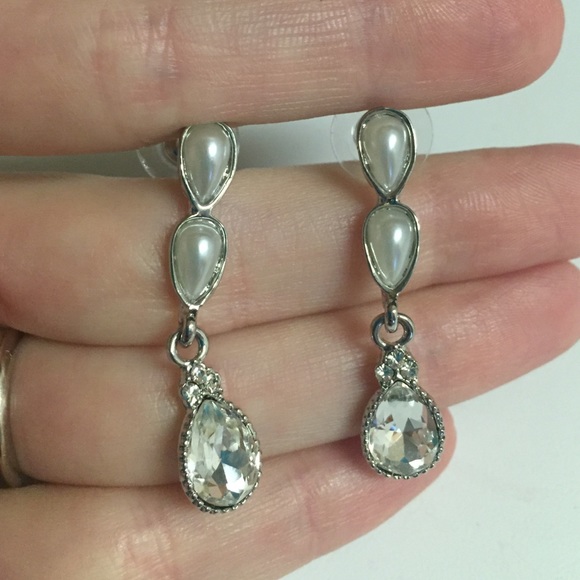 Dangling Pearl and CZ Teardrop Earrings