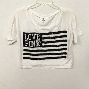 white PINK Victoria's Secret tshirt crop top