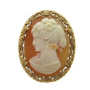 14k Yellow Gold Antique Cameo Brooch Pin Pendant