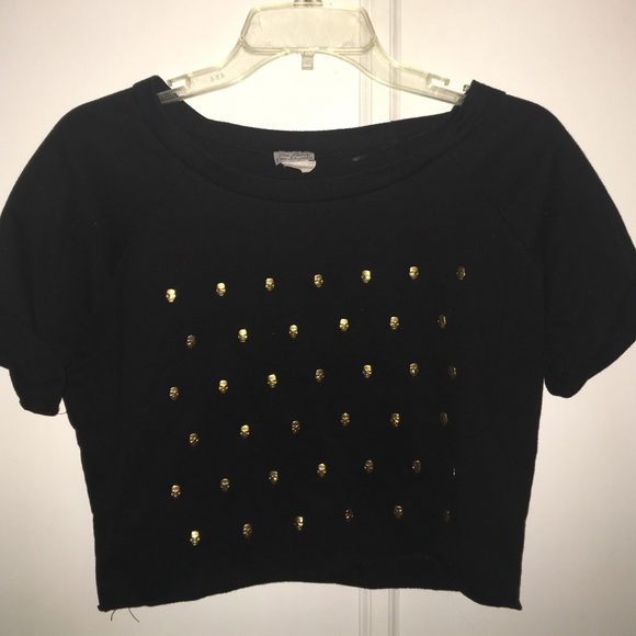 Black Crop Top with Gold Skulls