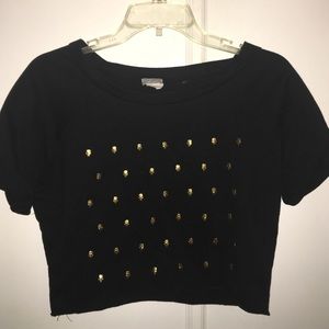 Black Crop Top with Gold Skulls
