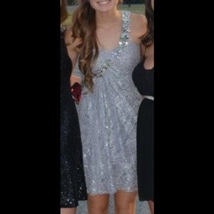 Silver lace prom dress