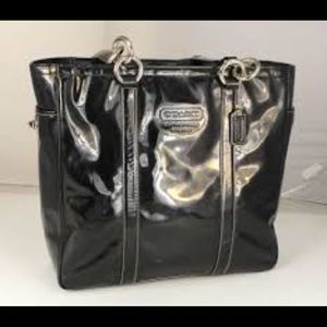 Coach black patent leather tote