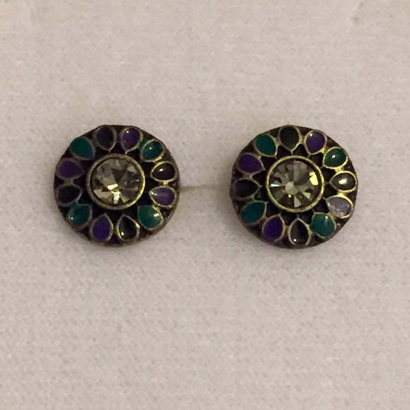 Purple, Green, Bronze Stud Earrings - Picture 2 of 3