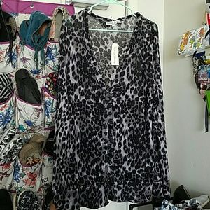 French Laundry Grey Cheetah Print Cardigan