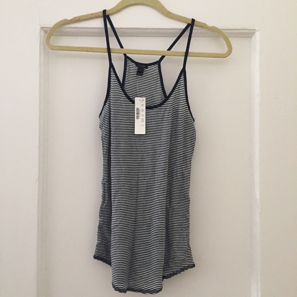 SOLD Jcrew ribbed cami stripe navy blue tank top - Picture 3 of 4