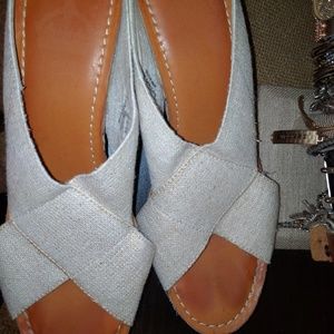 Open toe canvas wedges