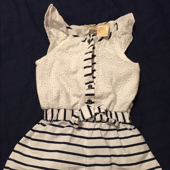 Romper.  White navy blue size 18 months