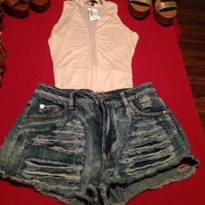 Highway 7 High Waist distressed shorts