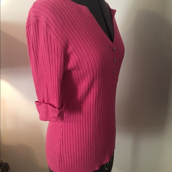 INC Pink Three Quarter Sleeve V-Neck - Picture 2 of 4