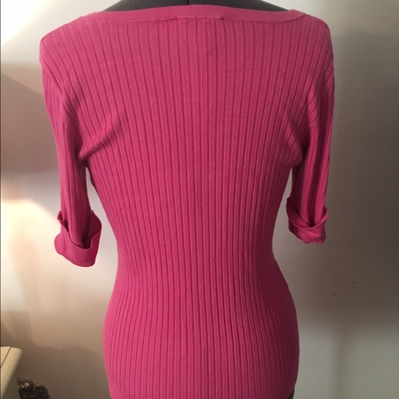 INC Pink Three Quarter Sleeve V-Neck - Picture 3 of 4