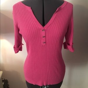 INC Pink Three Quarter Sleeve V-Neck
