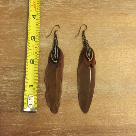 Brown Feather Earrings - Picture 2 of 2