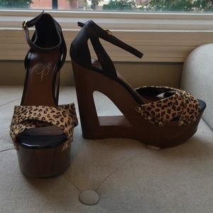 Jessica Simpson leopard print wood wedges