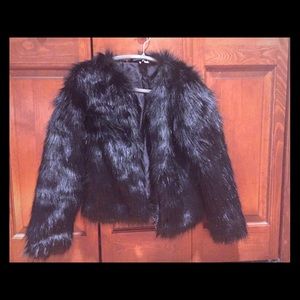 Black faux fur coat