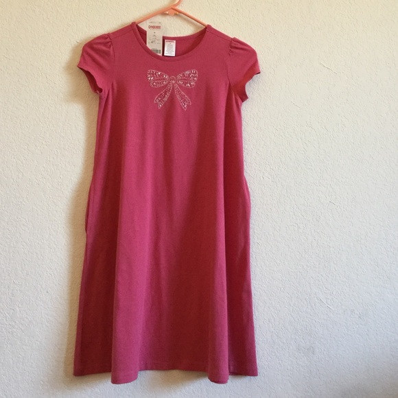 Pink T Shirt Dress with Beaded Bow