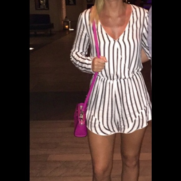 Pac Sun black/white stripped long sleeve romper - Picture 2 of 2