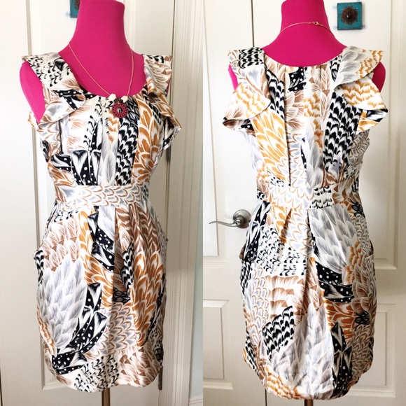 Anthro leifsdottir feather print silk dress