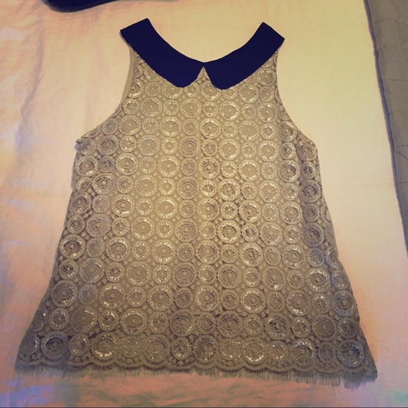 Anthro Silver Lace Peter Pan Collar Top