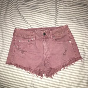 Light Maroon Distressed Jean Shorts