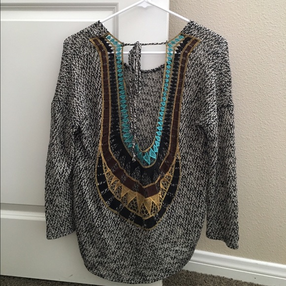 Black and Brown Sweater with Designed Back Size M