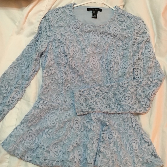 Blue lace peplum top