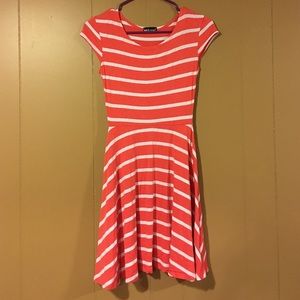 Coral and white striped dress