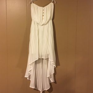 High low pleated dress with gold buttons