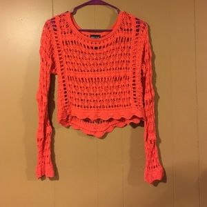 Deep coral crochet sweater