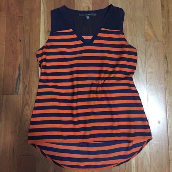 Sleeveless blouse orange & navy strip